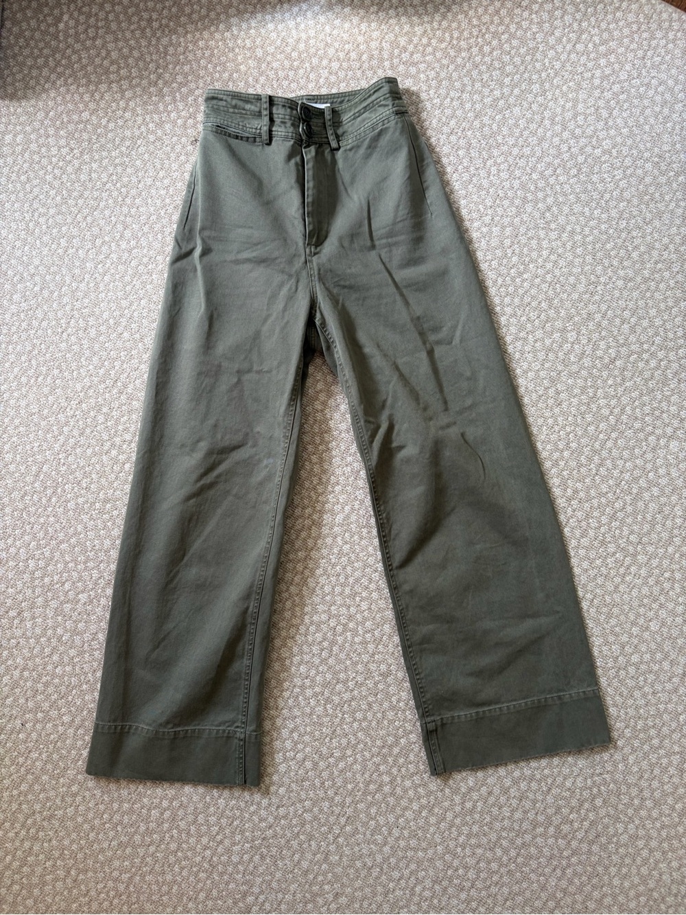 Apiece Apart Merida Olive Green High-Rise Wide-Leg Cropped Pants 00
